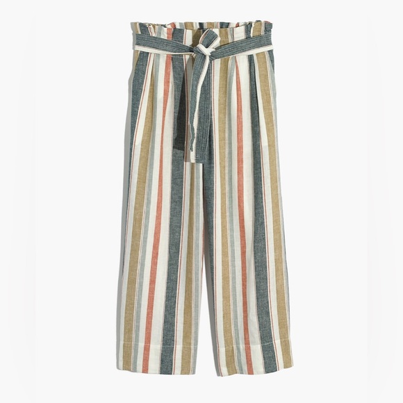 Madewell Tie Waist Huston Pull On Crop Stripe Pants Size Medium - Picture 3 of 7
